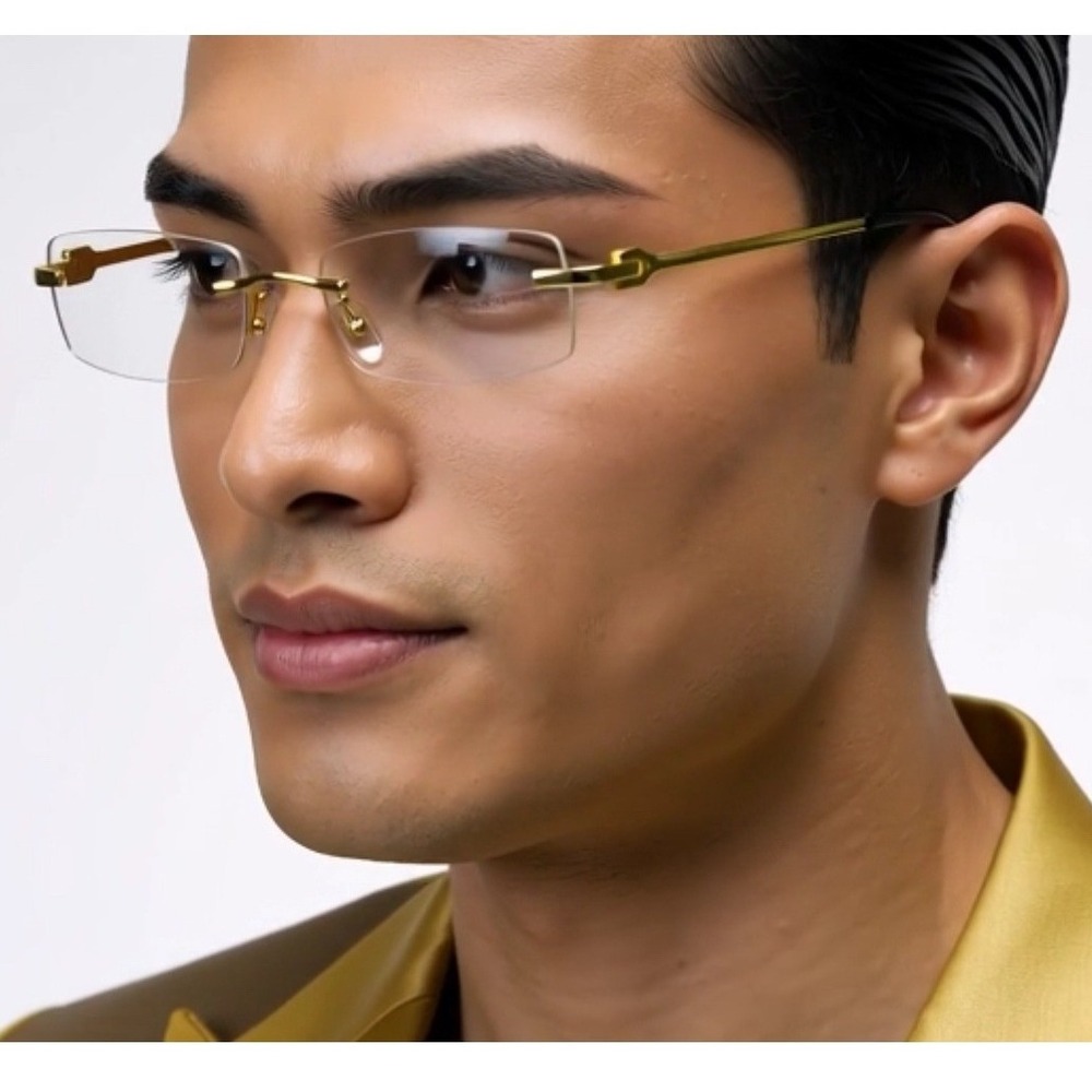 Sleek Rimless Rectangle Glasses Modern‎ Sophistication  Lentes Humbres Hip Hop